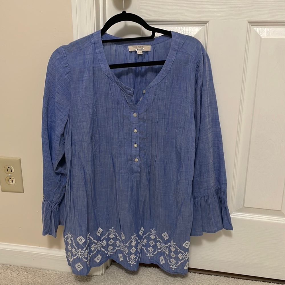 Loft chambray embroidered blouse
